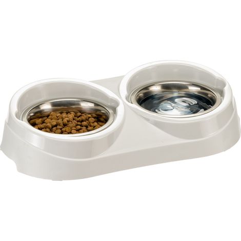 Ferplast DUO FEED Porte-gamelles en plastique avec gamelles en acier. 3 tailles. Variante 01 - 1 Liters - Misure: 38.5 x 20 x h 9 cm - 1 L - Gris (1/5)