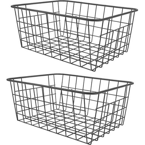 Panier de Congélateur en Fer Antirouille, Grande Capacité de Rangement pour Réfrigérateur, Fruits, Snacks, Boissons, Lot de 2, Noir Sans Doublure (1/5)