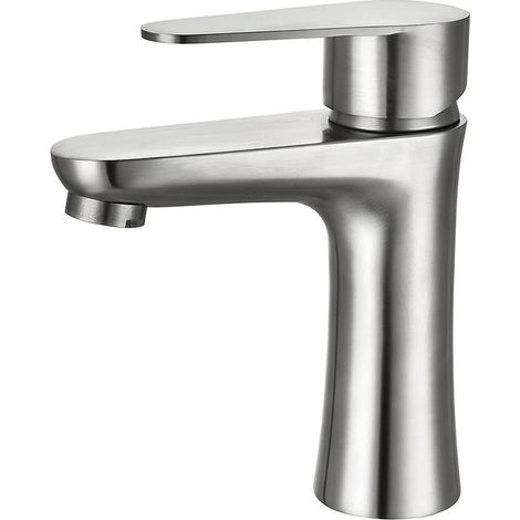 Alovez – Robinet de salle de bain mitigeur monotrou en acier inoxydable 304 – Finition brossée – Aérateur démontable pour un flux doux (1/5)