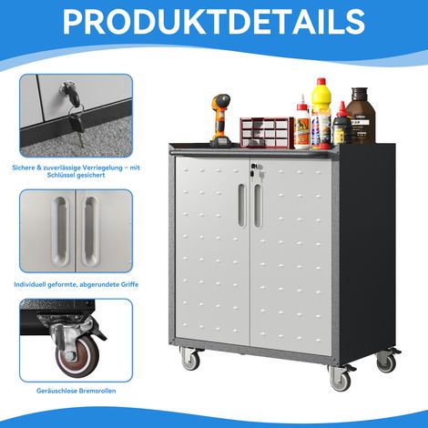 Armoire de garage en métal robuste avec roulettes – espace de rangement robuste pour outils,75 × 42 × 88 cm,pour garage,bureau et foyer