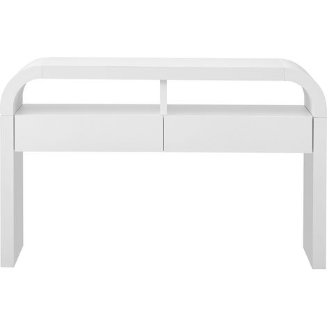 Console moderne avec tiroirs pour l’entrée, buffet à façade incurvée et patins réglables, console étroite pour entrée, couloir ou salon (blanc)