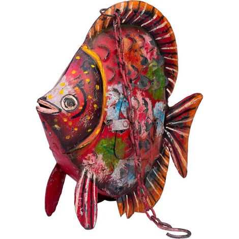 Pez portavela de metal envejecido rojo 30x9x30