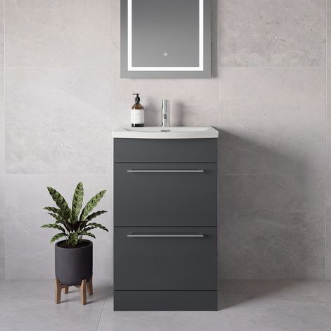 Napoli 390 Gloss Grey 500mm 2 Drawer Vanity Unit with Arc Basin - 500mm - Chrome 320mm Handle