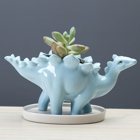 Jardinière succulente en céramique en deux parties, jardinière de dinosaure, jardinière de cactus avec assiette, mini jardinière en céramique d'animal mignon d'intérieur pour la décoration de jardin d