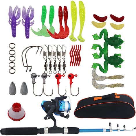 Kit canna da pesca per bambini, canna da pesca da 150 cm con mulinello ed esche, per principianti, set completo con accessori e borsa per il trasporto per bambini e bambine