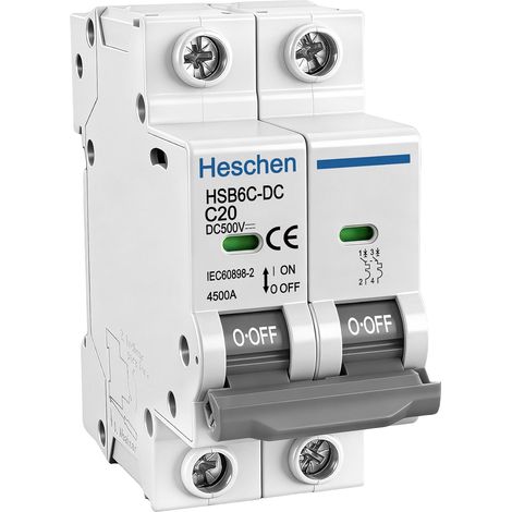 Disjoncteur miniature CC, 2 pôles, DC500 V 20 A, photovoltaïque, système solaire PV, panneau solaire, montage rail DIN 35 mm (1/5)