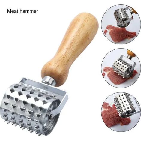 Attendrisseur de viande à rouleau en acier inoxydable, marteau à viande manuel pour attendrir steak, bœuf, porc et poulet - Outil de cuisine (1/3)