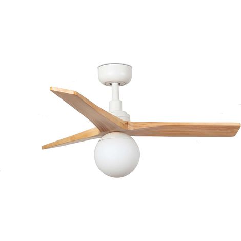 Faro Klim Petit ventilateur de plafond 3 pales blanc mat, bois de chêne, avec éclairage 1x E27, système intelligent Tuya (1/3)