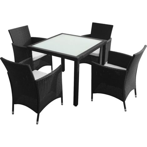 Patio Furniture Black Poly Rattan, Steel, Glass Medium vidaXL (1/5)