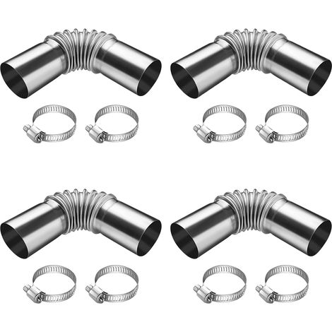 Lot de 4 raccords coudés de tuyau d'échappement de 24 mm avec 8 pinces en acier inoxydable, pour générateur d'électricité, chauffage diesel, tuyau d'échappement de voiture en acier inoxydable (1/5)