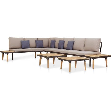 Salon de jardin 7 places Contemporain, Ensemble repas de jardin, avec coussins Acacia solide Marron OIB8644E (1/5)