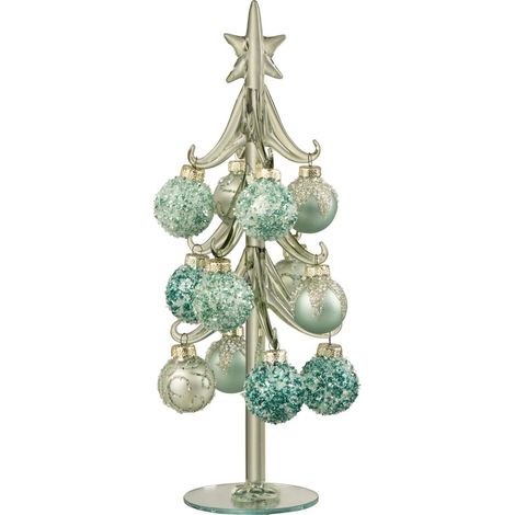 Sapin de Noël en Verre "Boules" 27cm Vert Menthe (1/2)