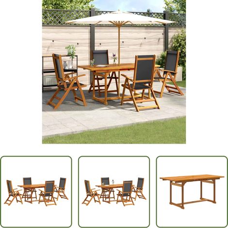 vidaXL Bois d'acacia - Ensemble à Manger de jardin 7pcs bois d'acacia solide textilène (1/5)