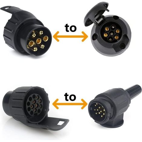 Adaptateur 7 vers 13 broches pour remorque – Connecteur attelage 12V/24V – ABS et cuivre – Compatible remorques standard européennes (1/4)