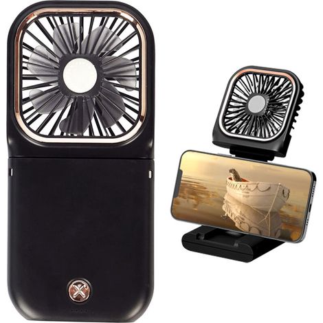 Mini ventilateur USB portable pliable et multifonctionnel à 3 vitesses, alimenté par batterie, pour le bureau, la maison et l'extérieur (noir).-AquaForge