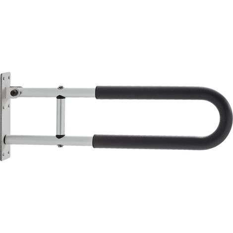 VEVOR Barre deAppui WC, 605 mm, Barre de Maintien Toilettes Pliable U, Rampe de Securite Rabattable avec Poignee Antiderapante, Capacite de Charge 136 kg, pour Handicapes, Personnes Âgees, Enceintes