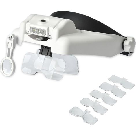 Loupe avec lumière et 6 lentilles interchangeables, avec 3 lumières LED pour porteurs de lunettes, grossissement 1,0x 3,5x, loupe frontale pour peinture diamant, modélisme, bijoutiers, lecture (1/5)
