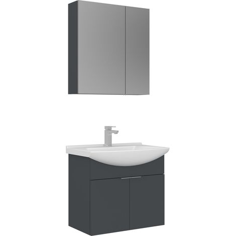 Ensemble Meuble Vasque avec Miroir (2 Pièces) "Purus 65" - 65 x 50 x 58 cm - Matte Anthracite (1/3)