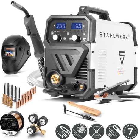 STAHLWERK Soldadora MIG/MAG 200 ST – Equipo completo – IGBT, 200A, equipo de gas protector con avance de hilo sinérgico, apto para FLUX (hilo hueco), funcional para Lift-TIG & MMA (Electrodo/ARC) (1/5)