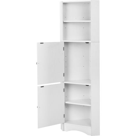Armoire d'angle pour salle de bain avec 2 étagères, planche réglable, 36,5 x 36,5 x 155 cm, blanc (1/5)