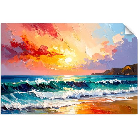 Autocollant Film Plage Mer Vagues Paysage Comme une peinture 90x60 (1/3)