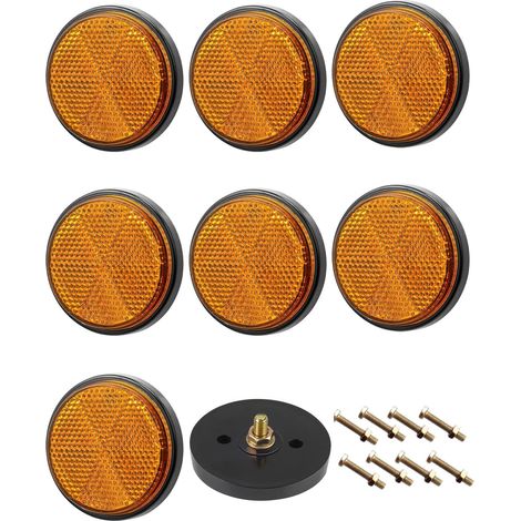 Pack of 8 Round Reflectors, Bicycle Reflectors, Round Screw-On Safety Reflectors, Reflectors for Barrier Posts/Caravan/RV/Tractor (Yellow) (1/5)
