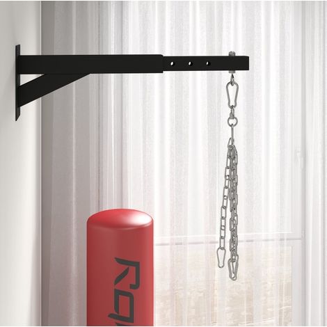 Support mural pour sac de frappe réglable en 5 positions, acier noir, 60 kg, avec chaîne et crochet pivotant 360°, pour mur béton ou bois CHICFURN (1/5)