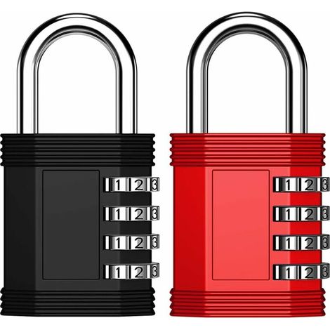 Cadenas à combinaison 4 chiffres pour armoire, idéal pour salle de sport, employés, école, clôture, armoire à moraillon (lot de 2, noir et rouge)
