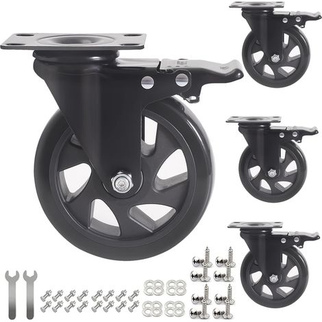 125mm Roulette Pivotante avec Frein, Lot de 4 Roulettes pour Meubles Jusqu'à 800KG, 360 Degrés Roulettes Charge Lourde Polyuréthane Roue de Transport (avec Vis) (1/5)