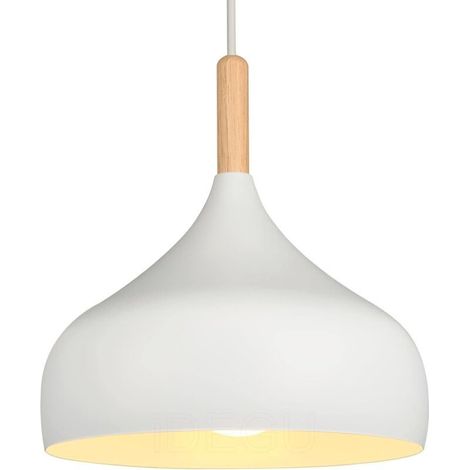 Lustre Suspension Rétro 24CM Suspension Luminaire Moderne Style Scandinave Forme de Goutte Plafonnier E27 Métal Bois Lampe Suspension pour Chambre Salle à Manger Cuisine Salon (1 Pack Blanc) [Classe é (1/5)