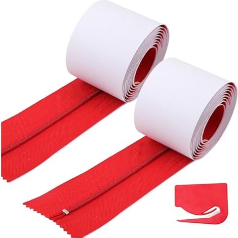 Fermeture à glissière anti-poussière 2 pièces, bâche adhésive double zip pour porte, robuste avec lame, accessoires plastique (Rouge)