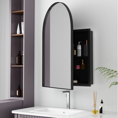 meuble rangement armoire miroir mural métal noir OKMYHOME (1/5)