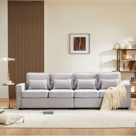 Sofá 4 plazas con bolsillos y cojines de lino OKMYHOME (1/5)