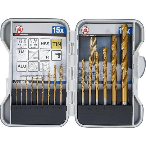 Jeu de Forets Hélicoïdaux HSS Nitrurés au Titane 1,5-10 mm - 15 pcs - Précision et Durabilité, Acier - D-Work