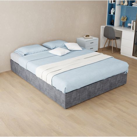 Letto matrimoniale in tessuto grigio 140x200 cm OKMYHOME (1/5)