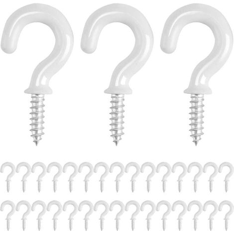 30 morceaux de crochets à vis blanc, crochets de crochets de plafond de 1/2 pouce pour visser (1/4)