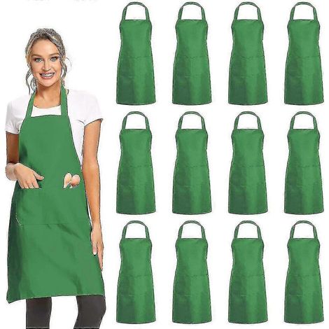 Packung mit 12 schlichten 2-Taschen-Schürzen - Blaue Unisex-Schürzen, für den gewerblichen Gebrauch, geeignet zum Kochen, Catering, Grillen, Malen und für kreative Hobbys. (1/2)
