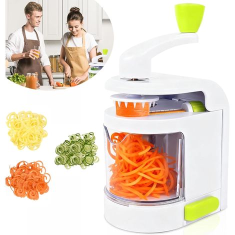 Spiraliseur 4-en-1 Légumes avec Bac, Coupe Courgette Carottes Spaghetti, Robot Cuisine Manuel (1/5)