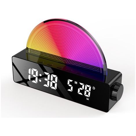 Lampe de Réveil avec Simulation de Lever du Soleil, Snooze/6 Sonneries/10 Sons de Sommeil/Minuterie/Affichage Température, Lampe Atmosphère avec 7 Couleurs Changeantes, Port de Charge (1/5)