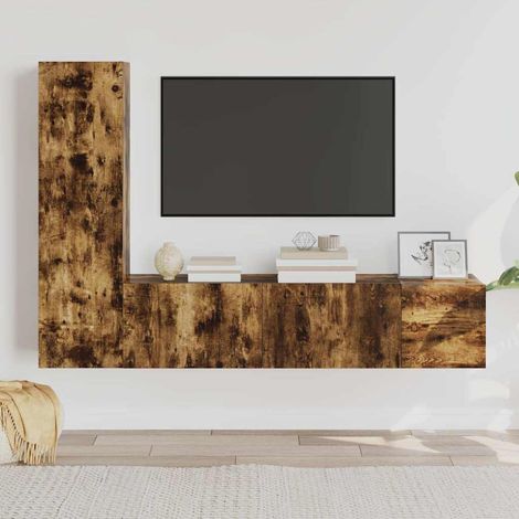 vidaXL 3 Piece TV Cabinet Set Smoked Oak Engineered Wood (1/5)