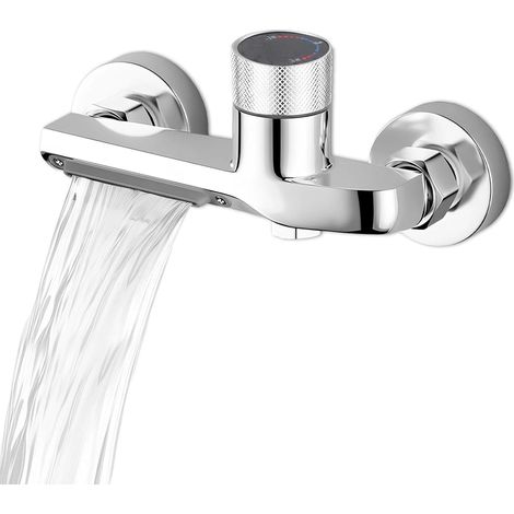 Robinet Salle Bain Baignoire, Argent Mitigeur Baignoire avec Bouton Antidérapant, Alliage de Cuivre Mitigeur Douche Thermostatique, pour Douches Murales (1/5)