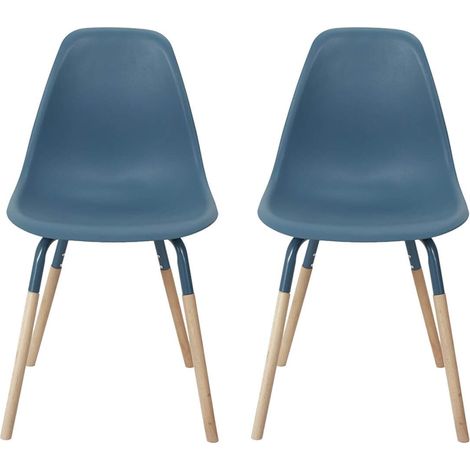 FLUK - Lot de 2 Chaises Polypropylène Bleu et Bois (1/5)