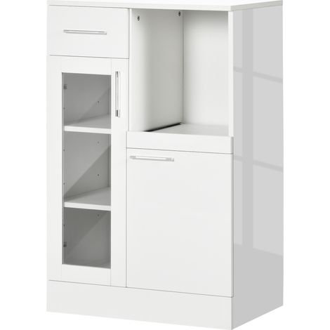 Crédence bois et verre avec tiroirs 60x40x95cm blanc