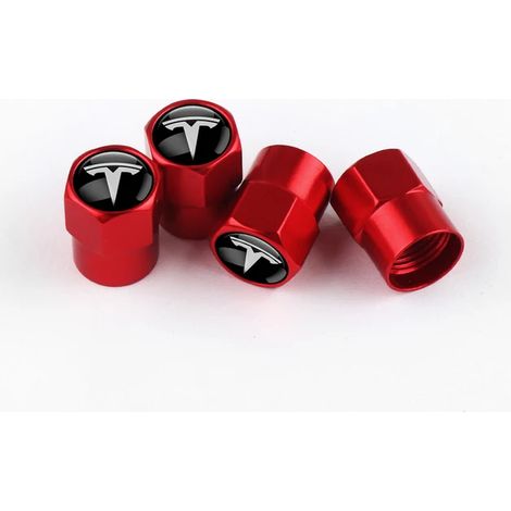 (Rouge) 4 bouchons de valve de pneu en aluminium pour voiture, protection étanche à l'air, accessoires auto compatibles avec Model 3, X, Y, S et Roadster (1/5)