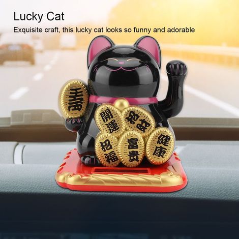 Balançoire solaire adorable porte-bonheur avec un chat accueillant, décoration pour la maison ou la voiture (noir) (1/5)