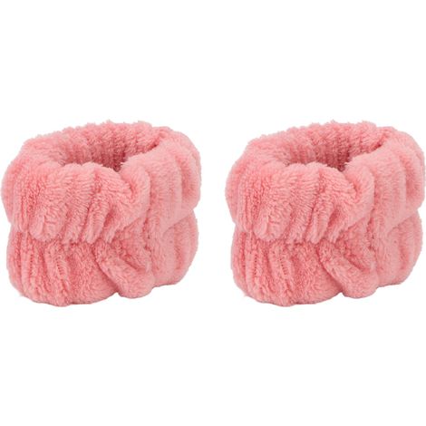 paire de bracelets de lavage du visage, forte absorption d'eau, doux et respectueux de la peau, couleur unie, rose. Serviettes de poignet pour femmes, idéales pour la maison et les voyages. (1/5)
