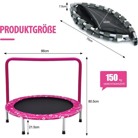 Cama elastica infantil de 92 cm mini cama elastica con asa cama elastica plegable capacidad de carga hasta 150 kg rosa negro (1/5)