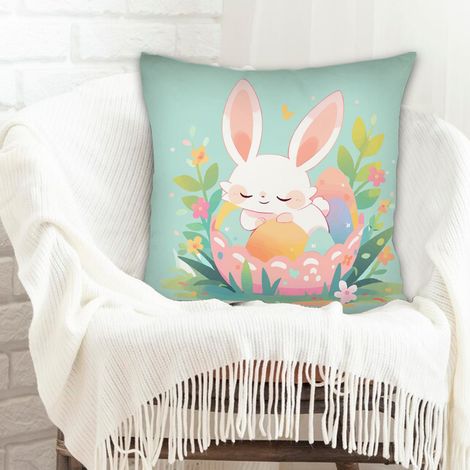 Housse de coussin 45x45 cm carrée durable pour canapé ou lit, décoration de Pâques (1/5)