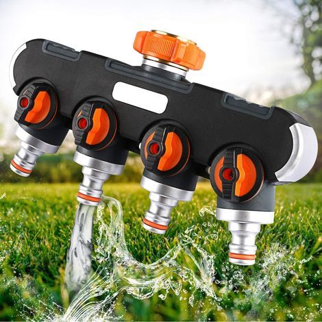 4-Way Watering Distributor, Hose Watering Distributor, Adjustable and Lockable Water Flow, Distributor for Garden Irrigation (3/4 European Thread) (1/5)