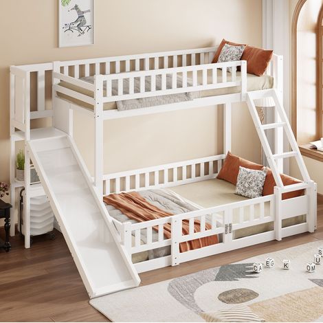 Lit superposé 140x200 avec toboggan et étagères OKMYHOME (1/5)